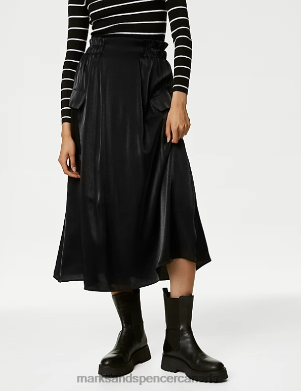 Marks and Spencer sale - Women Black Clothing Marks & Spencer Satin Midaxi Cargo Skirt 20VTD619