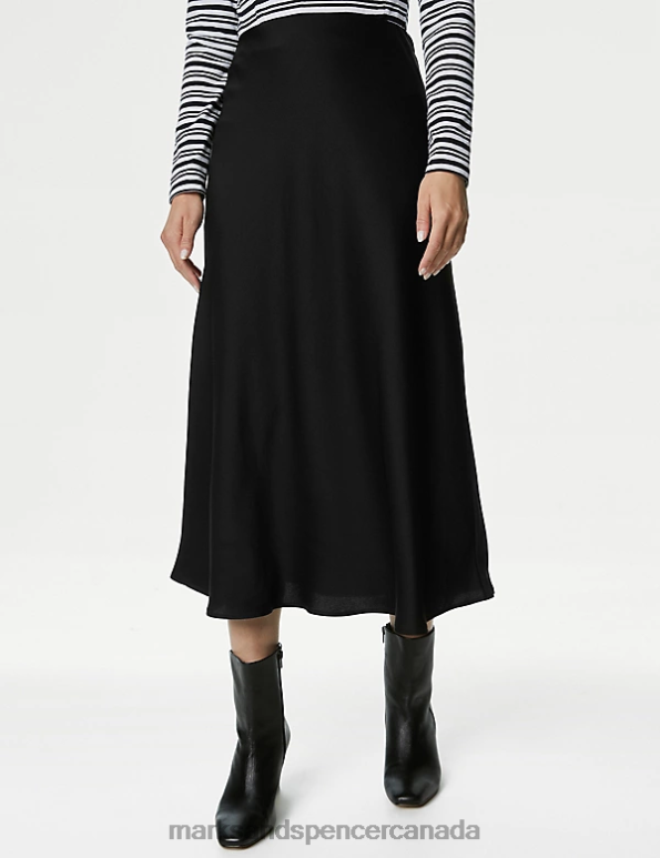 Marks and Spencer Canada - Women Black Clothing Marks & Spencer Satin Midaxi Slip Skirt 20VTD1144