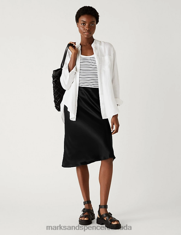 Women Black Clothing Marks & Spencer Satin Midi Slip Skirt 20VTD2619 - Marks and Spencer outlet