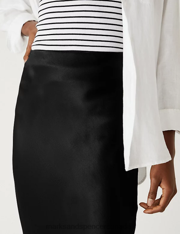 Women Black Clothing Marks & Spencer Satin Midi Slip Skirt 20VTD2619 - Marks and Spencer outlet