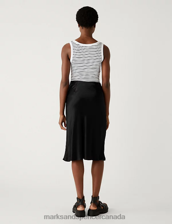 Women Black Clothing Marks & Spencer Satin Midi Slip Skirt 20VTD2619 - Marks and Spencer outlet