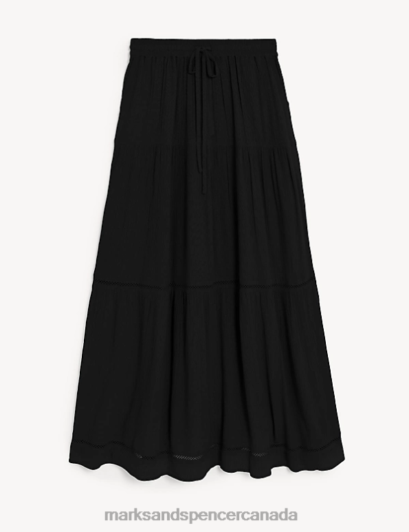 Women Black Clothing Marks & Spencer Textured Midaxi Tiered Skirt 20VTD1107 - Marks and Spencer Canada locations