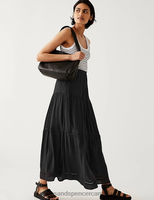 Women Black Clothing Marks & Spencer Textured Midaxi Tiered Skirt 20VTD1107 - Marks and Spencer Canada locations
