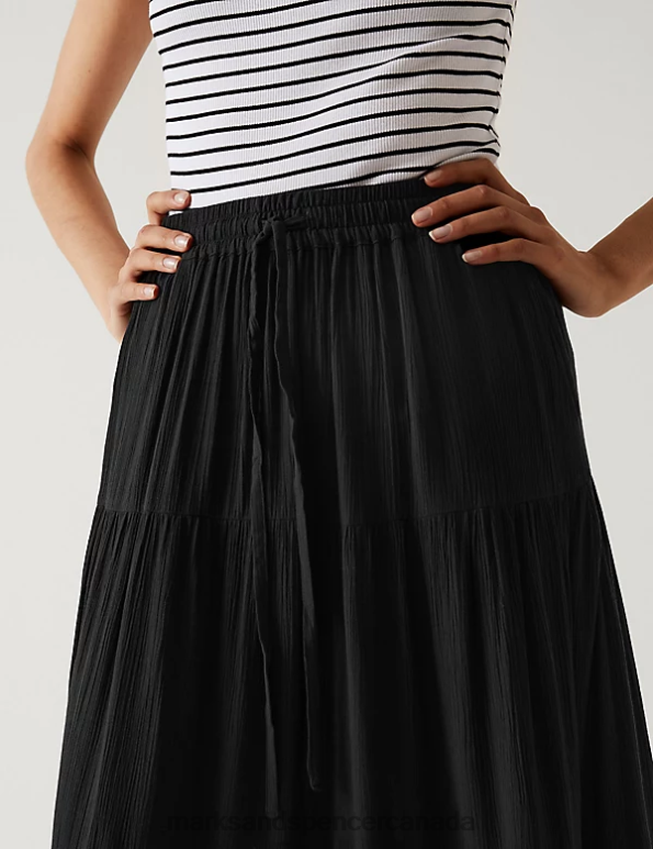 Women Black Clothing Marks & Spencer Textured Midaxi Tiered Skirt 20VTD1107 - Marks and Spencer Canada locations