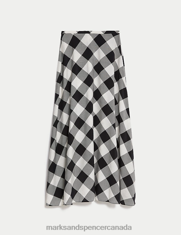 Women Black Mix Clothing Marks & Spencer Checked Maxi A-Line Skirt 20VTD219 - Marks and Spencer outlet