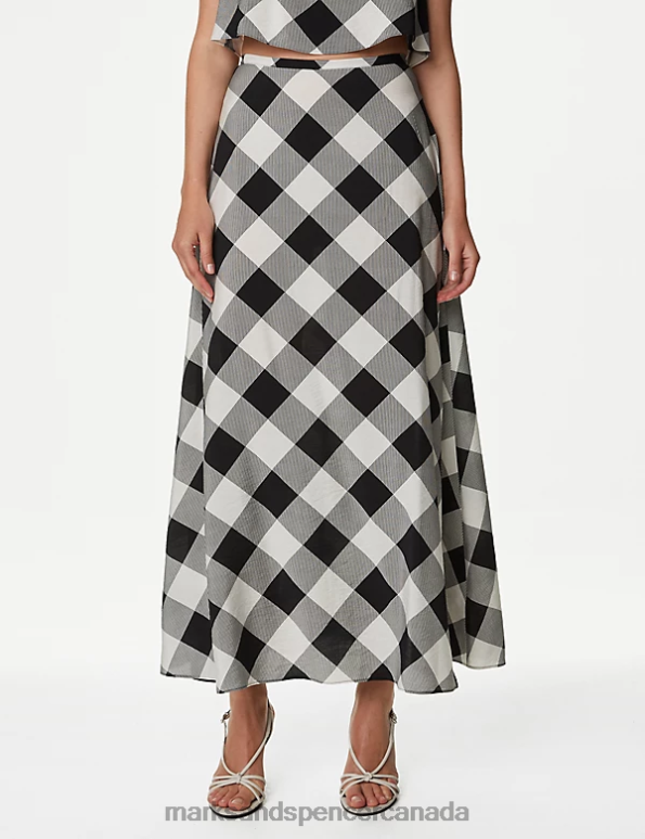 Women Black Mix Clothing Marks & Spencer Checked Maxi A-Line Skirt 20VTD219 - Marks and Spencer outlet