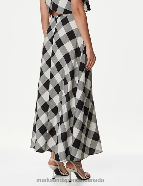 Women Black Mix Clothing Marks & Spencer Checked Maxi A-Line Skirt 20VTD219 - Marks and Spencer outlet