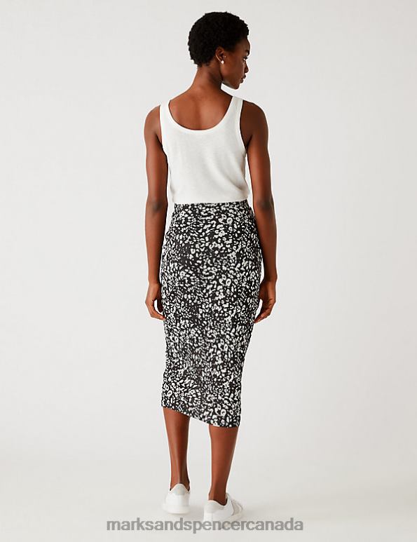 Marks and Spencer sale - Women Black Mix Clothing Marks & Spencer Jersey Mesh Printed Midi Pencil Skirt 20VTD1635