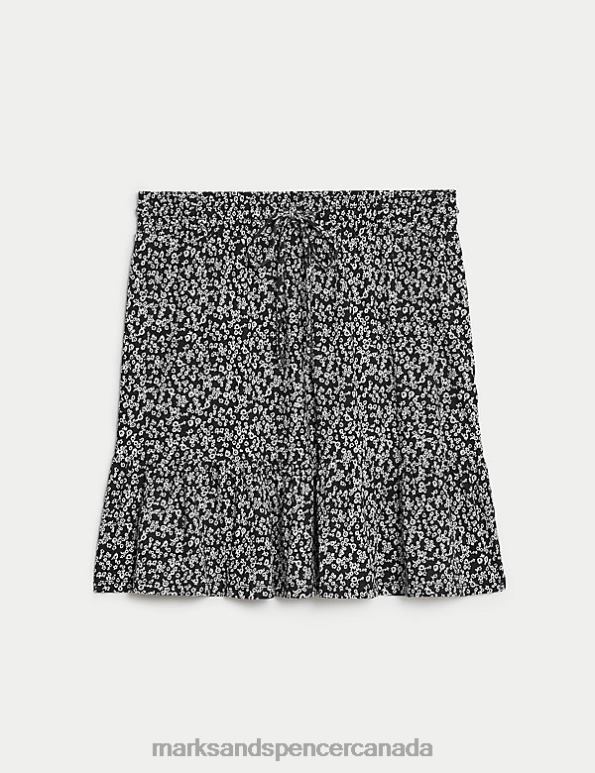 Marks and Spencer sale - Women Black Mix Clothing Marks & Spencer Jersey Printed Mini Tiered Skirt 20VTD1782