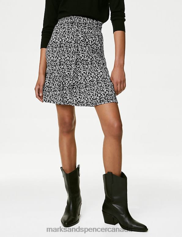 Marks and Spencer sale - Women Black Mix Clothing Marks & Spencer Jersey Printed Mini Tiered Skirt 20VTD1782