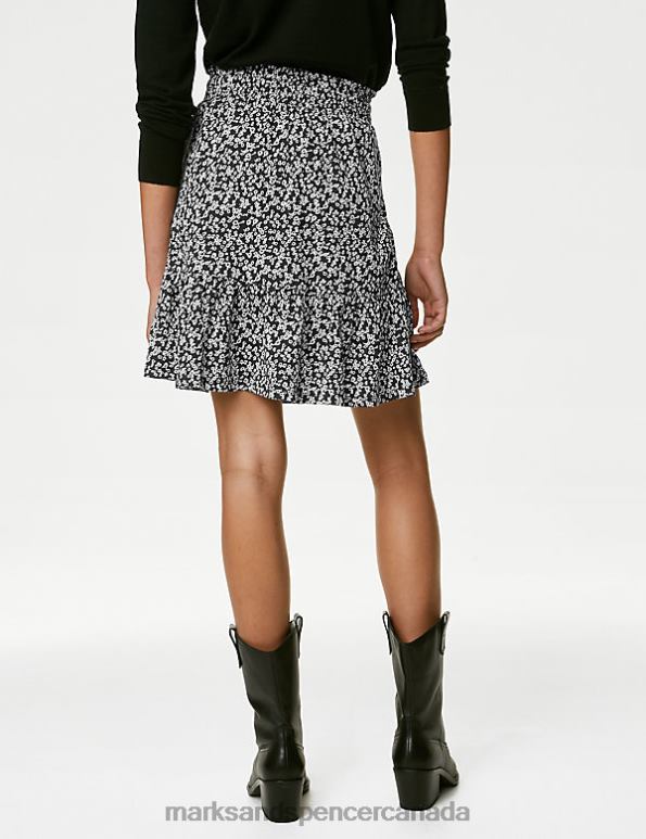 Marks and Spencer sale - Women Black Mix Clothing Marks & Spencer Jersey Printed Mini Tiered Skirt 20VTD1782