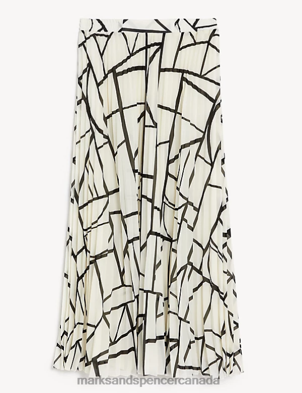 Women Black Mix Clothing Marks & Spencer Printed Pleated Midaxi Skirt 20VTD1671 - Marks and Spencer online