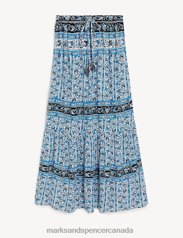 Marks and Spencer Canada - Women Blue Mix Clothing Marks & Spencer Printed Maxi Tiered Skirt 20VTD1917