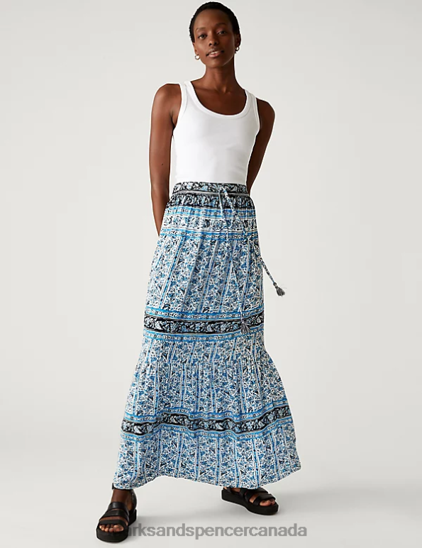 Marks and Spencer Canada - Women Blue Mix Clothing Marks & Spencer Printed Maxi Tiered Skirt 20VTD1917