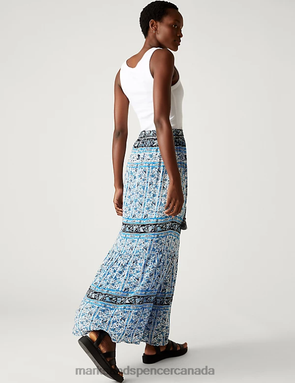 Marks and Spencer Canada - Women Blue Mix Clothing Marks & Spencer Printed Maxi Tiered Skirt 20VTD1917