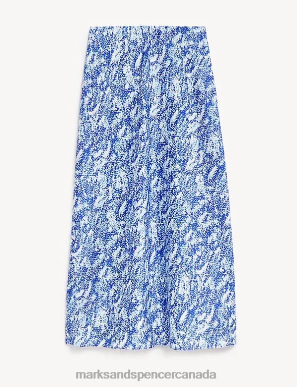 Marks and Spencer near me - Women Blue Mix Clothing Marks & Spencer Satin Animal Print Midaxi Slip Skirt 20VTD840