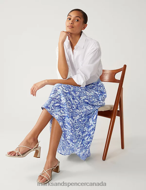 Marks and Spencer near me - Women Blue Mix Clothing Marks & Spencer Satin Animal Print Midaxi Slip Skirt 20VTD840
