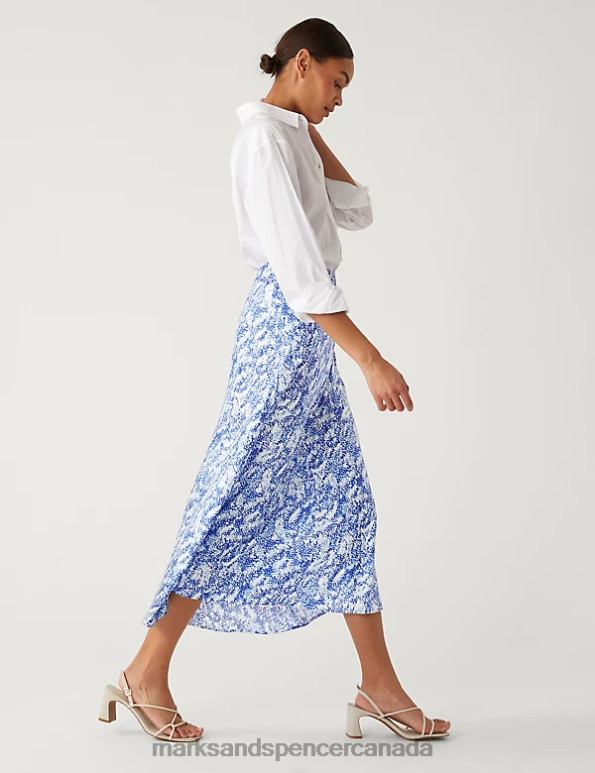 Marks and Spencer near me - Women Blue Mix Clothing Marks & Spencer Satin Animal Print Midaxi Slip Skirt 20VTD840