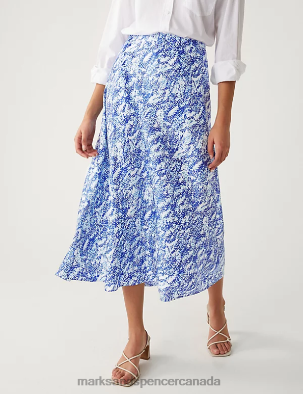 Marks and Spencer near me - Women Blue Mix Clothing Marks & Spencer Satin Animal Print Midaxi Slip Skirt 20VTD840