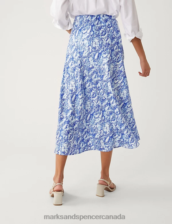 Marks and Spencer near me - Women Blue Mix Clothing Marks & Spencer Satin Animal Print Midaxi Slip Skirt 20VTD840