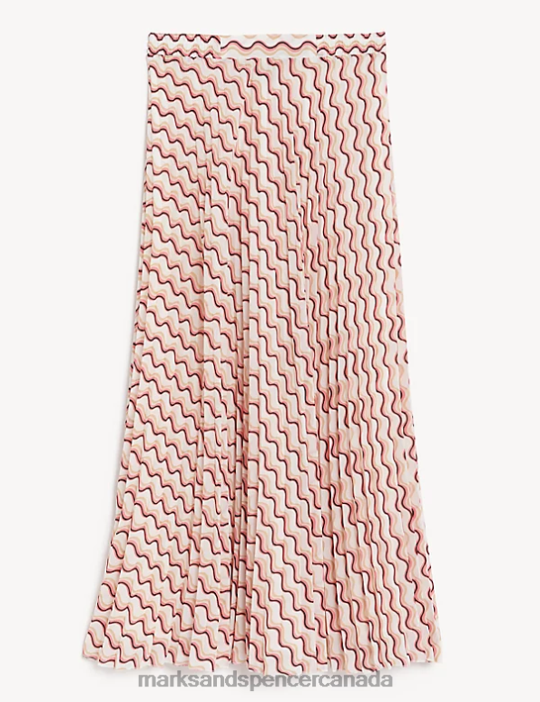 Women Bright Pink Mix Clothing Marks & Spencer Printed Pleated Midaxi Skirt 20VTD1672 - Marks and Spencer Canada locations