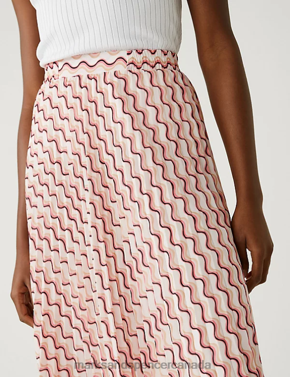 Women Bright Pink Mix Clothing Marks & Spencer Printed Pleated Midaxi Skirt 20VTD1672 - Marks and Spencer Canada locations