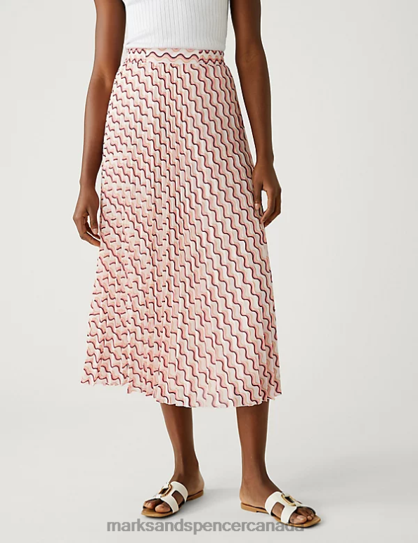 Women Bright Pink Mix Clothing Marks & Spencer Printed Pleated Midaxi Skirt 20VTD1672 - Marks and Spencer Canada locations