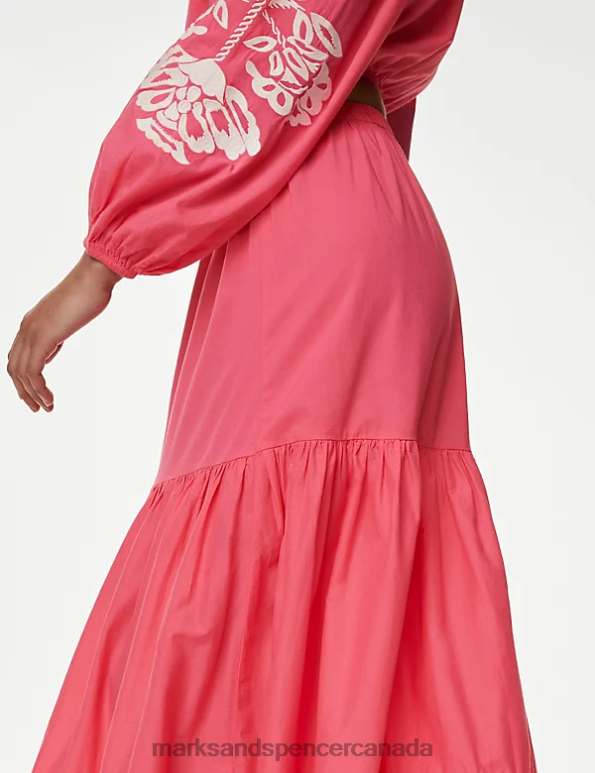 Women Bubblegum Clothing Marks & Spencer Pure Cotton Midaxi Tiered Beach Skirt 20VTD1133 - Marks and Spencer outlet