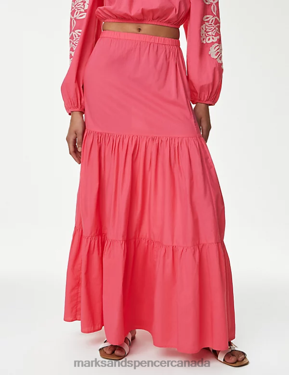 Women Bubblegum Clothing Marks & Spencer Pure Cotton Midaxi Tiered Beach Skirt 20VTD1133 - Marks and Spencer outlet
