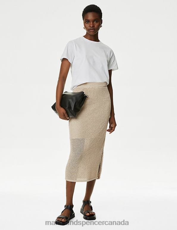 Women Cream Clothing Marks & Spencer Cotton Blend Sparkly Textured Knitted Skirt 20VTD1259 - Marks and Spencer Canada locations