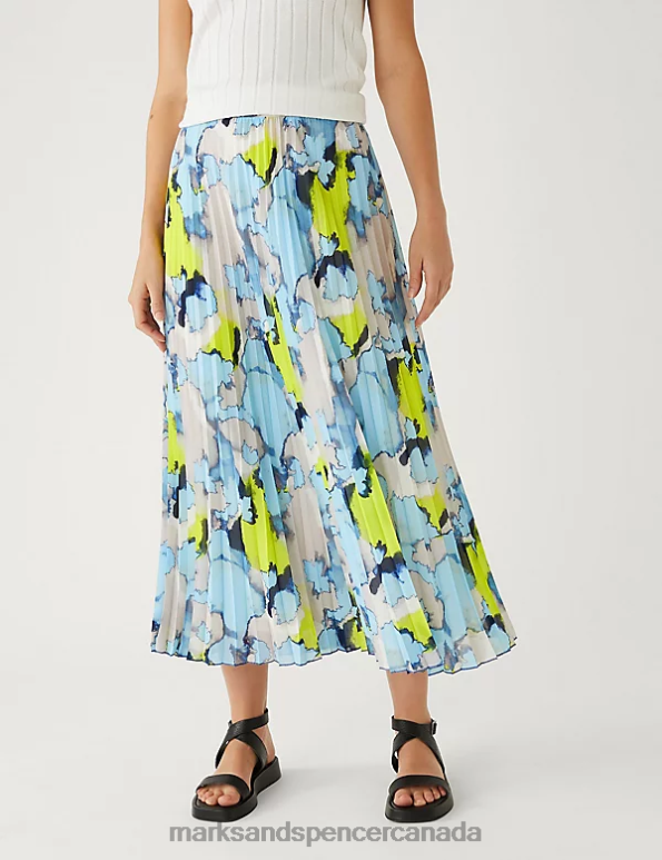 Marks and Spencer near me - Women Dark Blue Mix Clothing Marks & Spencer Printed Pleated Midaxi Skirt 20VTD1669