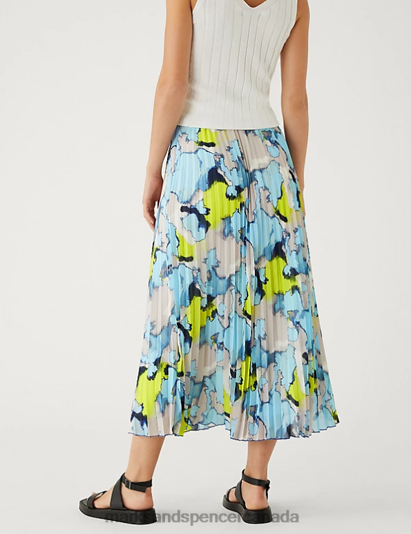 Marks and Spencer near me - Women Dark Blue Mix Clothing Marks & Spencer Printed Pleated Midaxi Skirt 20VTD1669