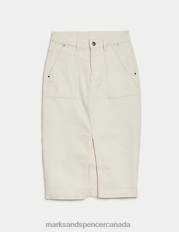 Marks and Spencer near me - Women Ecru Clothing Marks & Spencer Denim Split Front Midi Skirt 20VTD1599