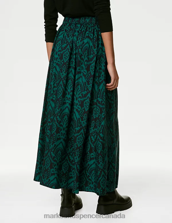 Marks and Spencer Canada - Women Green Mix Clothing Marks & Spencer Printed Maxi A-Line Skirt 20VTD223