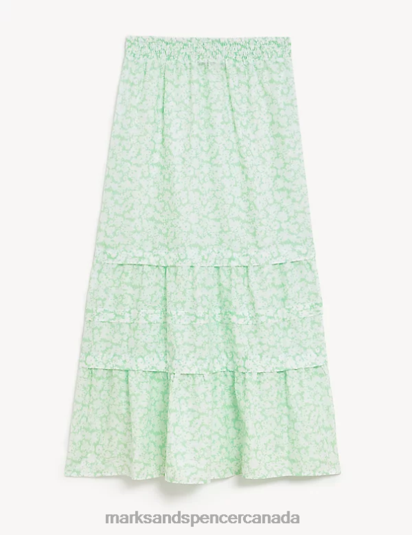 Marks and Spencer sale - Women Green Mix Clothing Marks & Spencer Pure Cotton Floral Midaxi Tiered Skirt 20VTD954