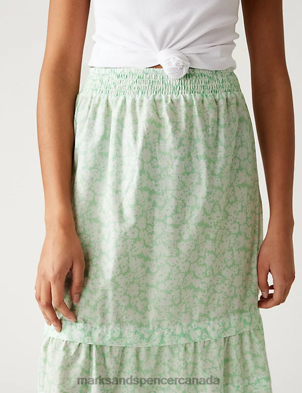 Marks and Spencer sale - Women Green Mix Clothing Marks & Spencer Pure Cotton Floral Midaxi Tiered Skirt 20VTD954