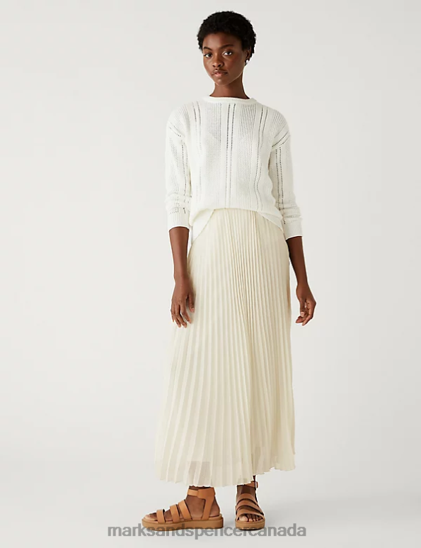 Women Ivory Clothing Marks & Spencer Plisse Midaxi Pleated Skirt 20VTD2442 - Marks and Spencer Canada locations