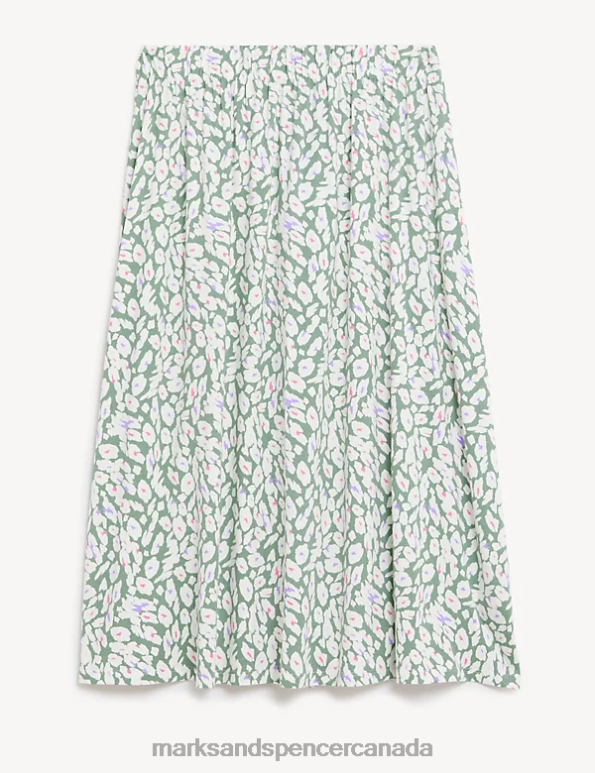 Marks and Spencer sale - Women Khaki Mix Clothing Marks & Spencer Jersey Printed Midi Skater Skirt 20VTD2284