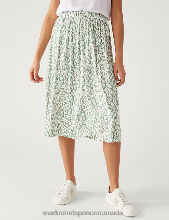 Marks and Spencer sale - Women Khaki Mix Clothing Marks & Spencer Jersey Printed Midi Skater Skirt 20VTD2284