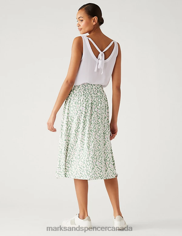 Marks and Spencer sale - Women Khaki Mix Clothing Marks & Spencer Jersey Printed Midi Skater Skirt 20VTD2284