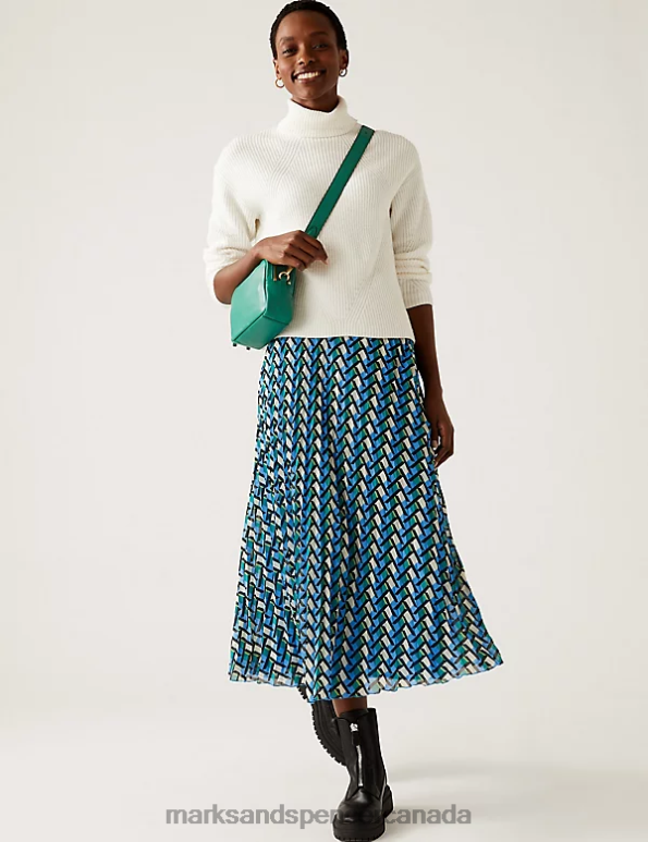 Women Multi Clothing Marks & Spencer Geometric Pleated Midaxi Skirt 20VTD1660 - Marks and Spencer Canada locations