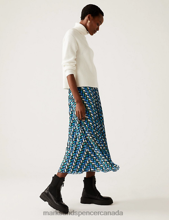 Women Multi Clothing Marks & Spencer Geometric Pleated Midaxi Skirt 20VTD1660 - Marks and Spencer Canada locations