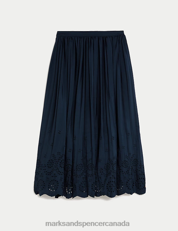 Women Navy Clothing Marks & Spencer Broderie Pleated Midaxi Skirt 20VTD1404 - Marks and Spencer outlet