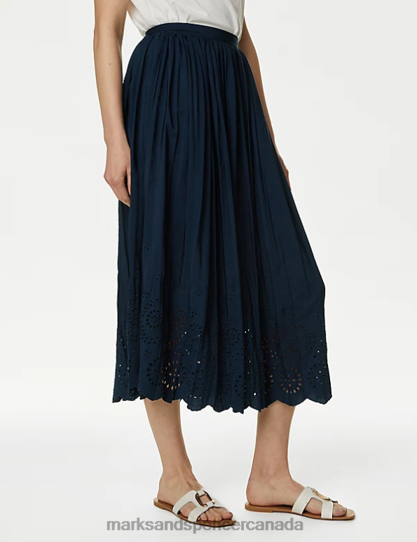 Women Navy Clothing Marks & Spencer Broderie Pleated Midaxi Skirt 20VTD1404 - Marks and Spencer outlet