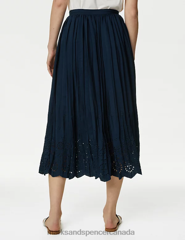 Women Navy Clothing Marks & Spencer Broderie Pleated Midaxi Skirt 20VTD1404 - Marks and Spencer outlet
