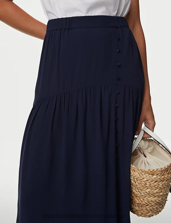 Women Navy Clothing Marks & Spencer Split Front Midi A-Line Skirt 20VTD1859 - Marks and Spencer Canada locations
