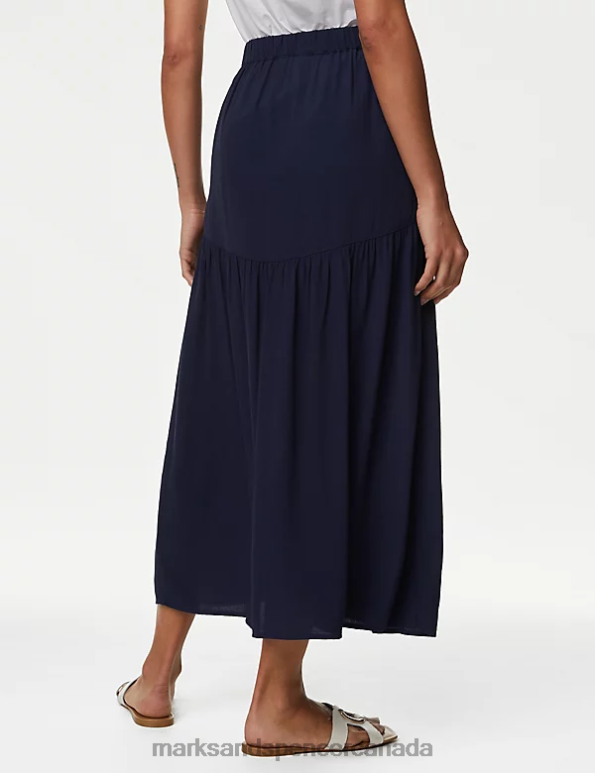 Women Navy Clothing Marks & Spencer Split Front Midi A-Line Skirt 20VTD1859 - Marks and Spencer Canada locations