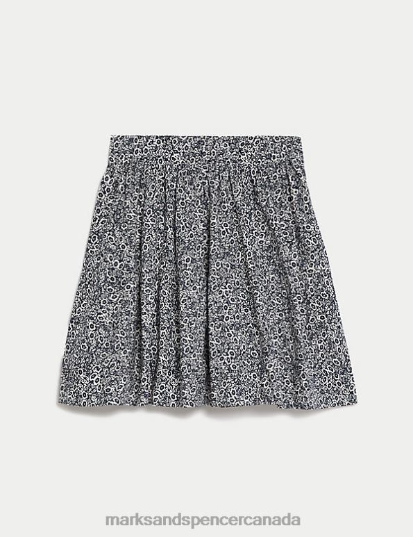 Women Navy Mix Clothing Marks & Spencer Pure Cotton Floral Mini Tiered Skirt 20VTD2686 - Marks and Spencer online