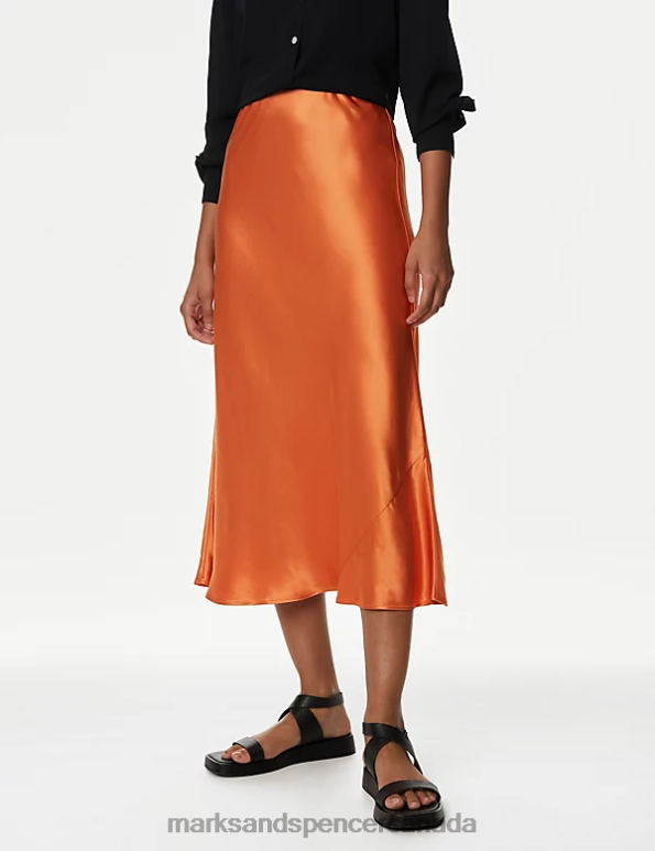 Marks and Spencer sale - Women Orange Clothing Marks & Spencer Satin Midaxi Slip Skirt 20VTD670