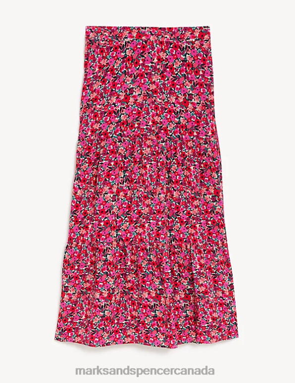 Marks and Spencer sale - Women Pink Mix Clothing Marks & Spencer Printed Midaxi Tiered Skirt 20VTD2989